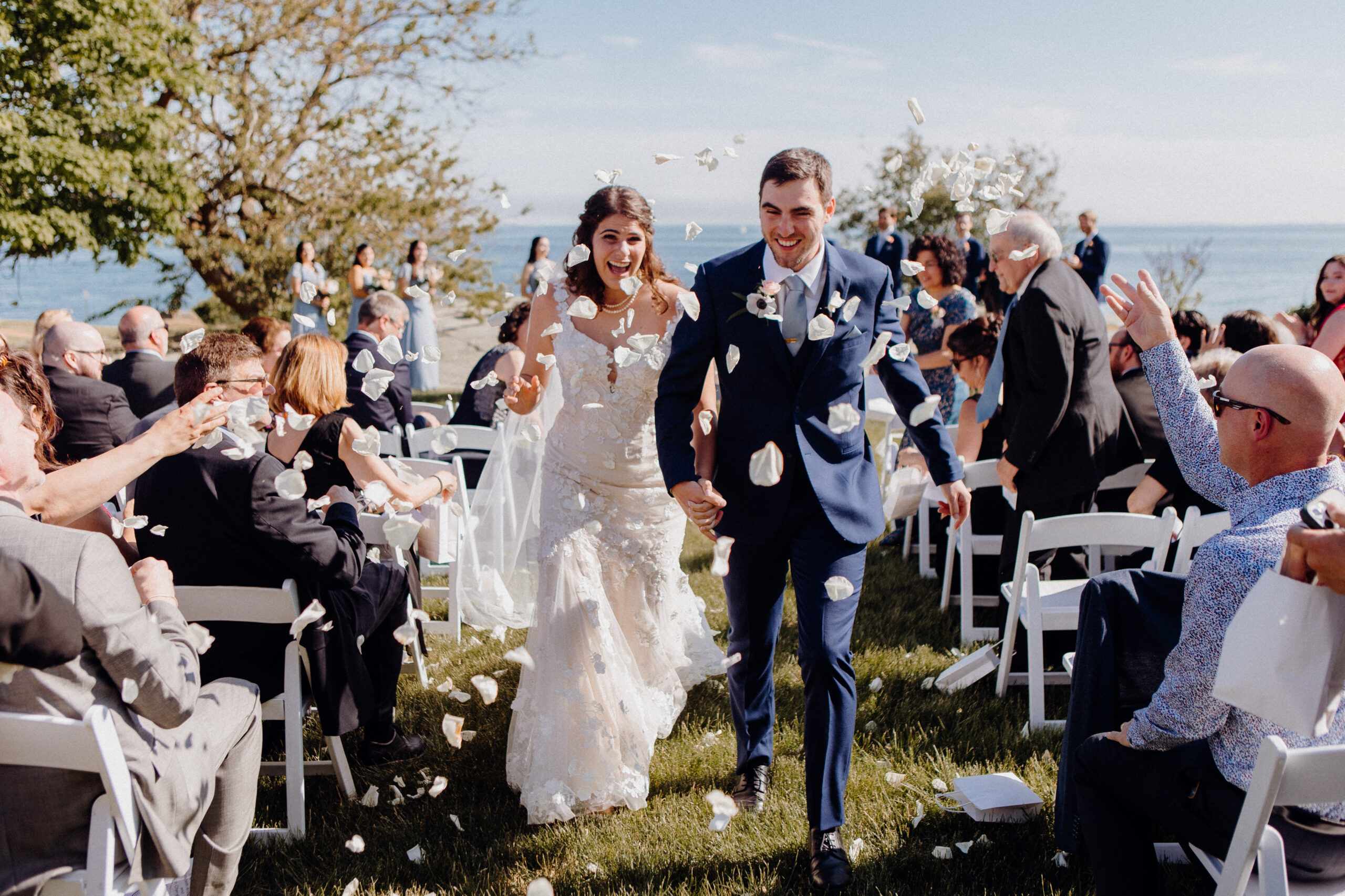 wedding couple walking down the isle at Branford House